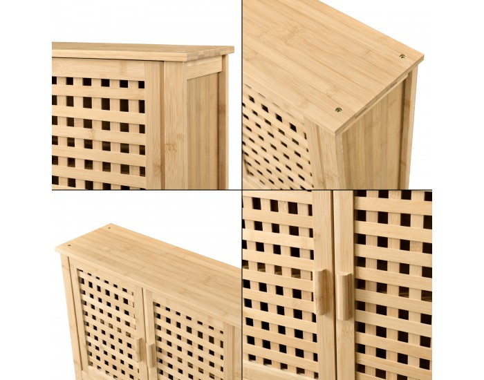 Шкаф за баня Borlänge стенен шкаф бамбук 66 x 62 x 20 cm []
