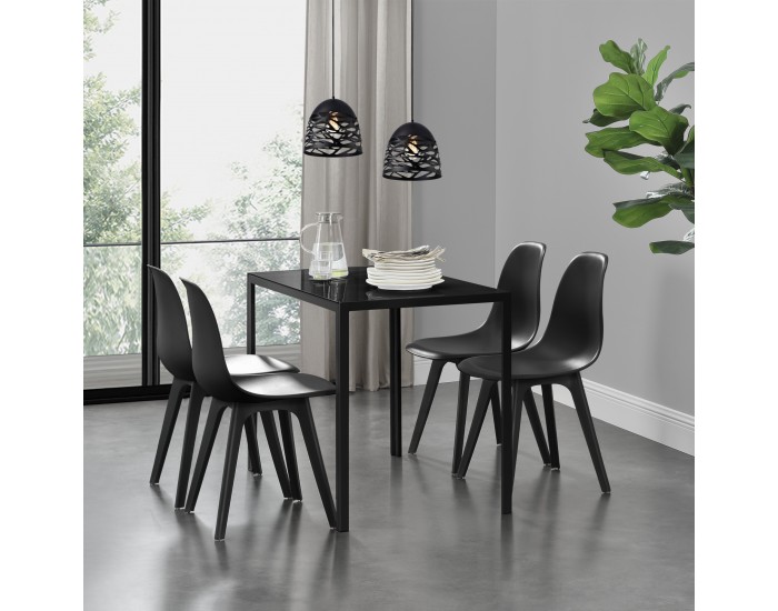 Трапезна маса Stathelle 105x60x75 см черен стъклен плот 4 стола черни