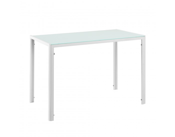 Трапезна маса Stathelle 105x60x75 см бял стъклен плот 4 стола бели