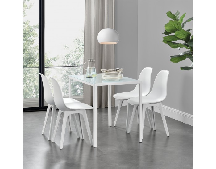 Трапезна маса Stathelle 105x60x75 см бял стъклен плот 4 стола бели