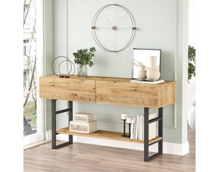 Конзолна маса Lappeenranta 139x43x76см рустик дъб/черен []