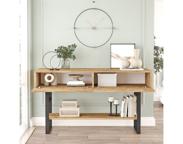 Конзолна маса Lappeenranta 139x43x76см рустик дъб/черен []