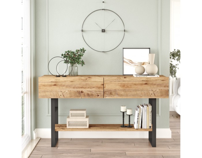 Конзолна маса Lappeenranta 139x43x76см рустик дъб/черен []