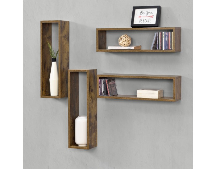 Плаващ рафт Fagernes 59x15x17 см комплект от 4 броя тъмно дърво