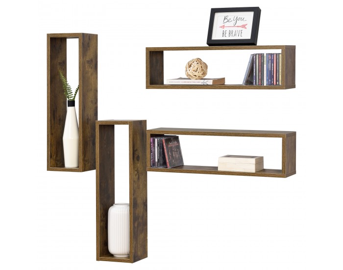 Плаващ рафт Fagernes 59x15x17 см комплект от 4 броя тъмно дърво