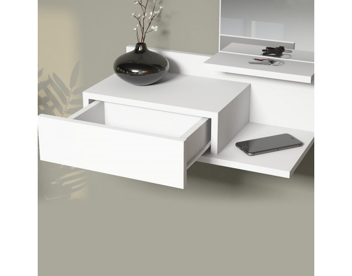 Стенен рафт с огледало и чекмедже Gundsø White []