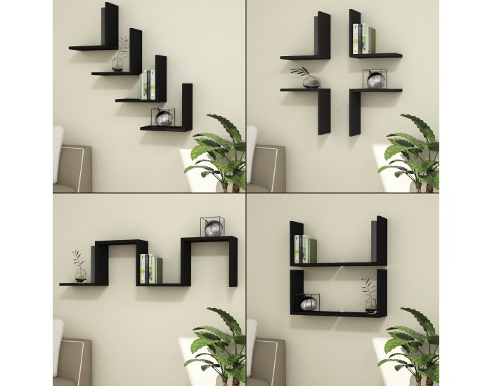 Стенен рафт Broby в комплект от 4 30 x 30 x 16 cm черен []