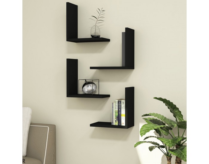 Стенен рафт Broby в комплект от 4 30 x 30 x 16 cm черен []
