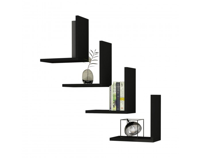 Стенен рафт Broby в комплект от 4 30 x 30 x 16 cm черен []