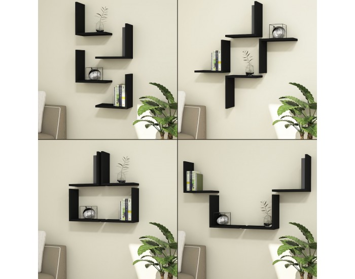 Стенен рафт Broby в комплект от 4 30 x 30 x 16 cm черен []