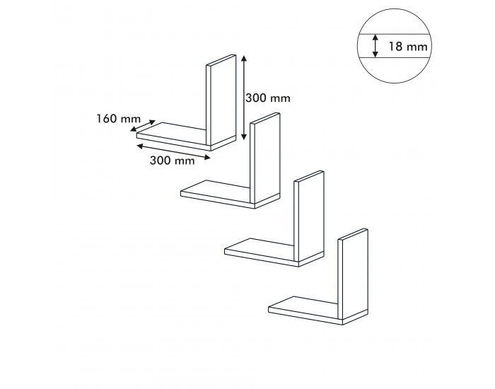 Стенен рафт Broby в комплект от 4 30 x 30 x 16 cm черен []