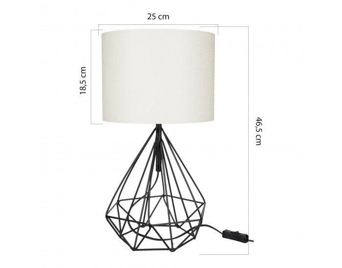 Настолна лампа Gloucester E27 метал текстил черен / бял []