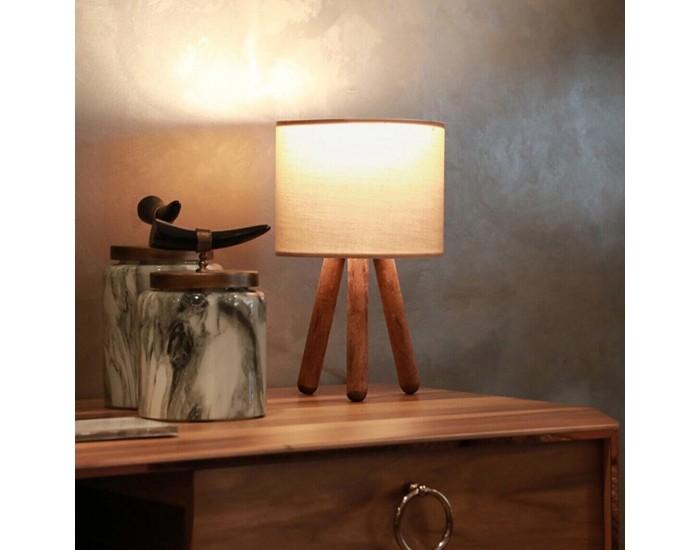 Настолна лампа Preston wood 1xE27 пясъчен цвят []
