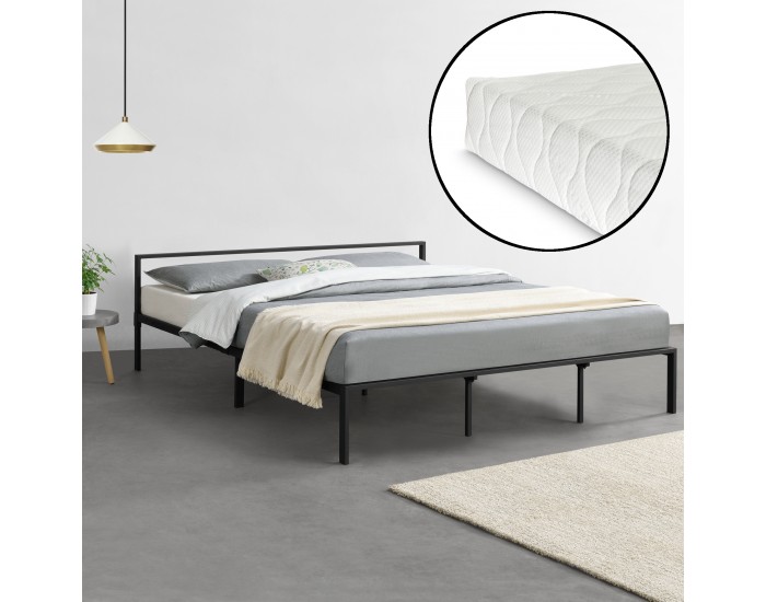 Иматра метално легло 180х200 см с черен дунапренов матрак