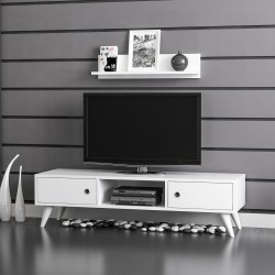 Поставка за телевизор със стенен рафт Egebjerg White [] - ТВ шкафове
