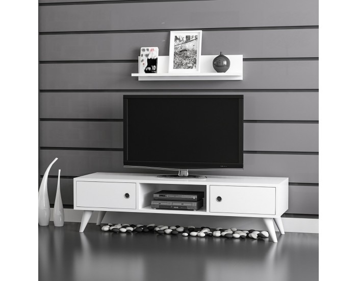 Поставка за телевизор със стенен рафт Egebjerg White []