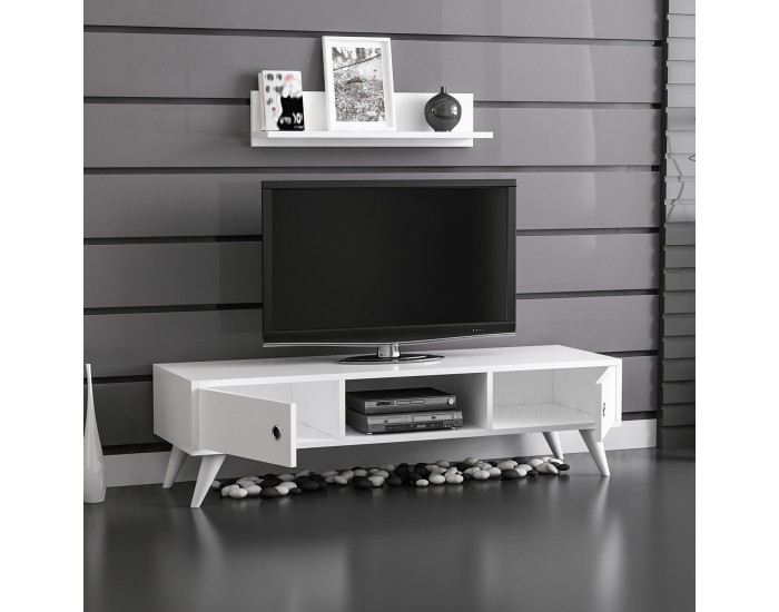 Поставка за телевизор със стенен рафт Egebjerg White []
