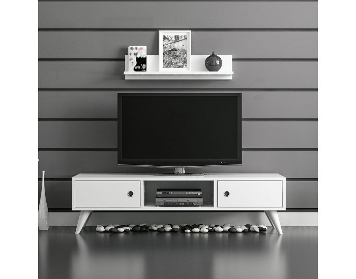 Поставка за телевизор със стенен рафт Egebjerg White []