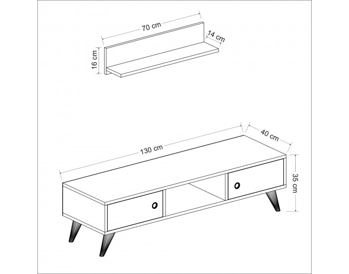 Поставка за телевизор със стенен рафт Egebjerg White []