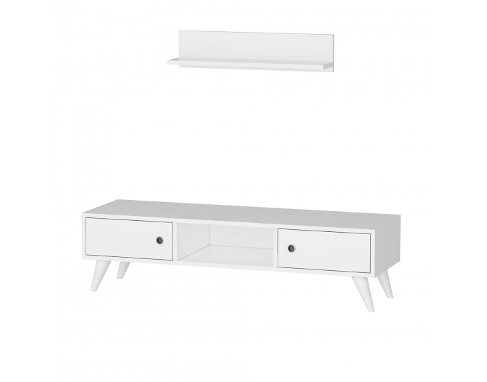 Поставка за телевизор със стенен рафт Egebjerg White []