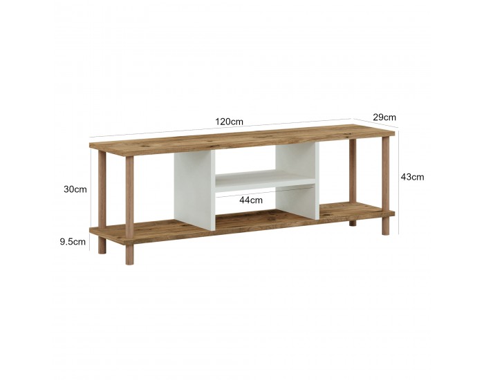 Стойка за телевизор Ærøskøbing с 2 отделения за съхранение 43 x 120 x 29 см вид на дърво/бяло []
