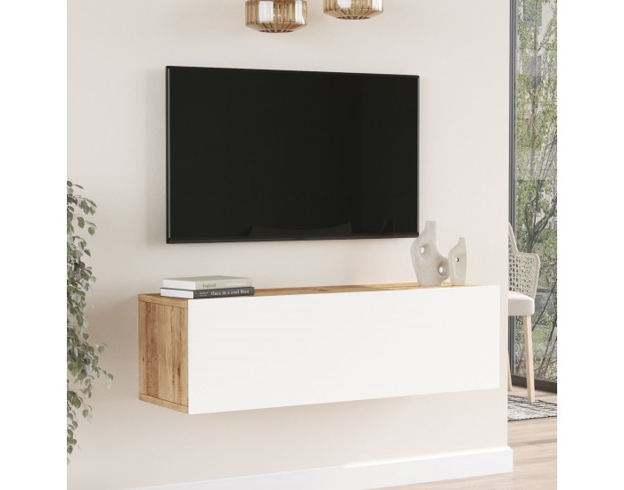 ТВ маса Lapinlahti 100 x 31,5 x 29,5 cm рустик дъб/бял []