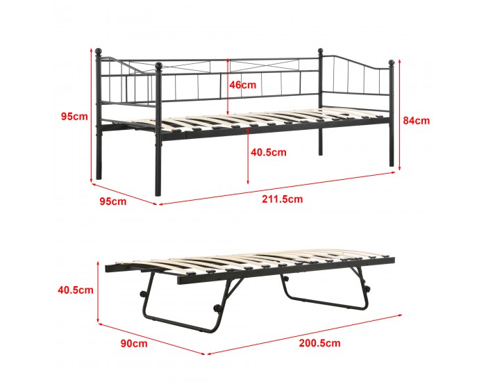 Метално легло Skutskär 90x200см черно