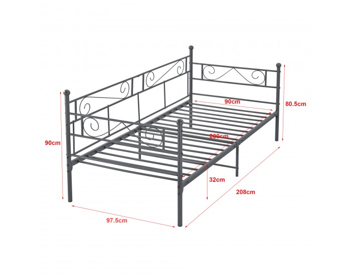 Метално легло Керава 90х200 см тъмно сиво