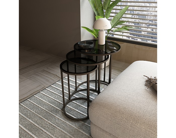 Маса за гнездене Kyyjärvi в комплект от 3 черни/прозрачни [] *80989389*