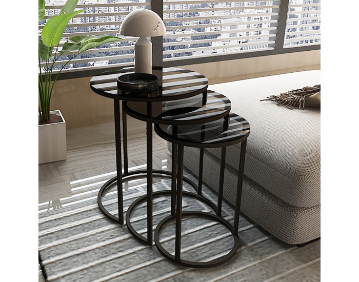 Маса за гнездене Kyyjärvi в комплект от 3 черни/прозрачни [] *80989389*