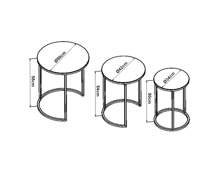 Маса за гнездене Kyyjärvi в комплект от 3 черни/прозрачни [] *80989389*