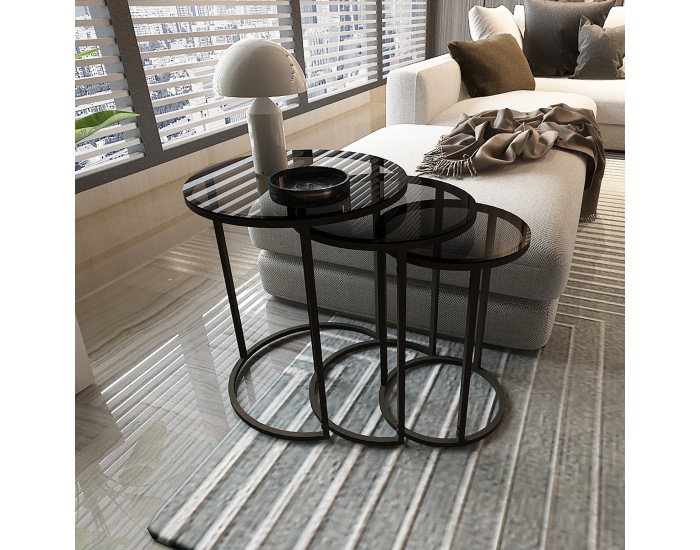 Маса за гнездене Kyyjärvi в комплект от 3 черни/прозрачни [] *80989389*