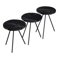 Маси за гнездене Ølgod комплект от 3 мраморни изглеждащи черни [] - Холни маси