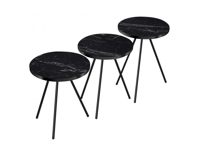 Маси за гнездене Ølgod комплект от 3 мраморни изглеждащи черни []