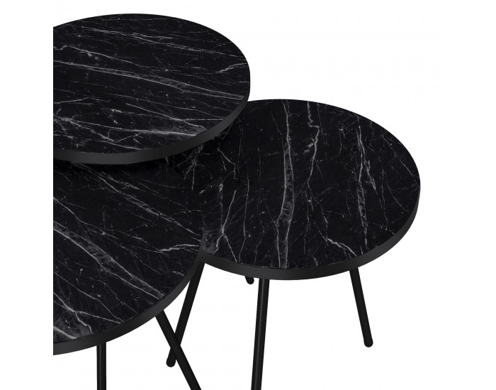 Маси за гнездене Ølgod комплект от 3 мраморни изглеждащи черни []