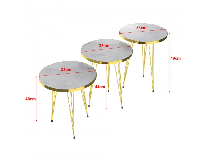 Маса за гнездо Skibby в комплект от 3 мраморни, бяло / златно []