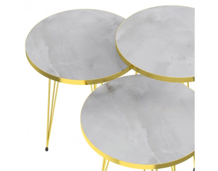 Маса за гнездо Skibby в комплект от 3 мраморни, бяло / златно []