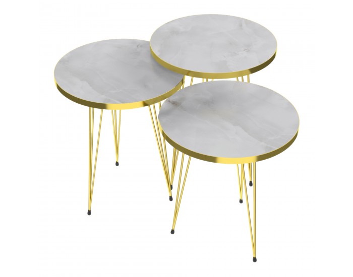 Маса за гнездо Skibby в комплект от 3 мраморни, бяло / златно []