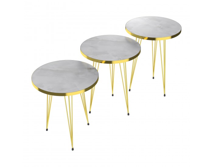 Маса за гнездо Skibby в комплект от 3 мраморни, бяло / златно []