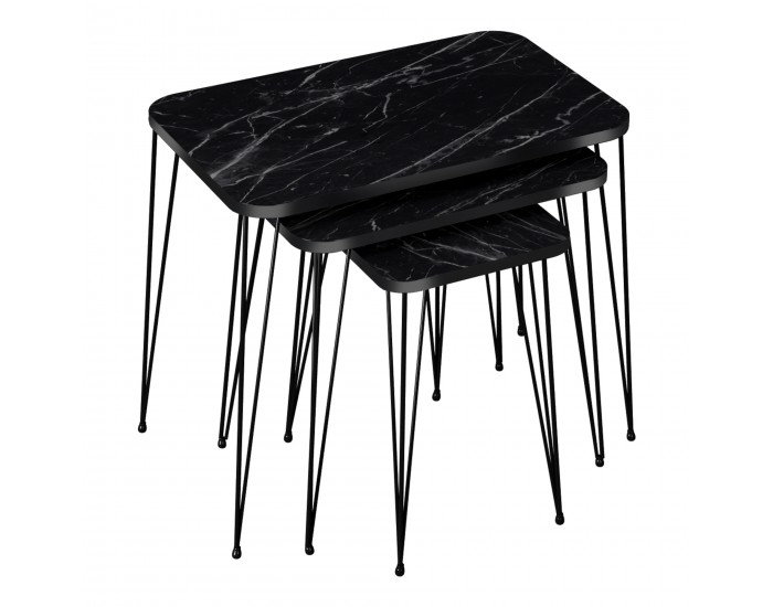 Комплект маса за гнездене Rudkøbing от 3 черни мраморни визия []