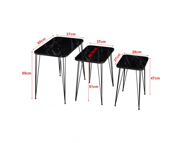 Комплект маса за гнездене Rudkøbing от 3 черни мраморни визия []