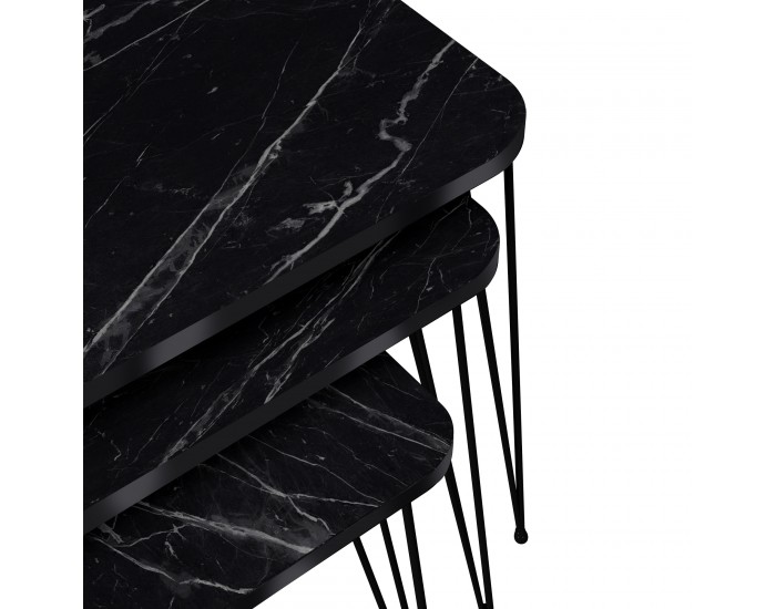 Комплект маса за гнездене Rudkøbing от 3 черни мраморни визия []