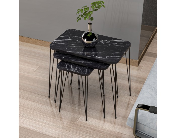 Комплект маса за гнездене Rudkøbing от 3 черни мраморни визия []