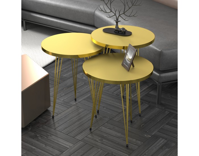 Маса за гнездене Skibby в комплект от 3 златни []