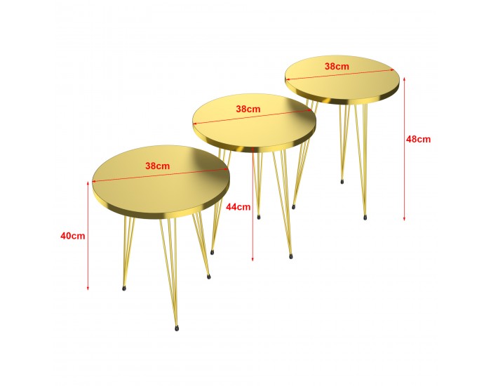 Маса за гнездене Skibby в комплект от 3 златни []