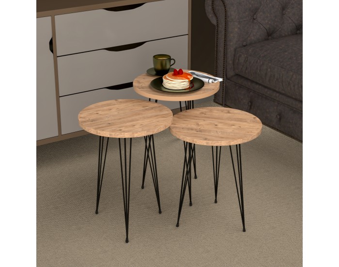 Маса за гнездо Ry комплект от 3 цвята дърво / черен []