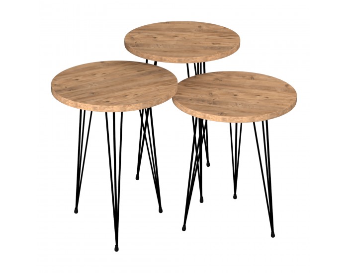 Маса за гнездо Ry комплект от 3 цвята дърво / черен []