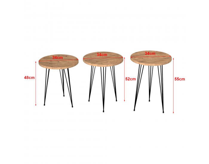 Маса за гнездо Ry комплект от 3 цвята дърво / черен []