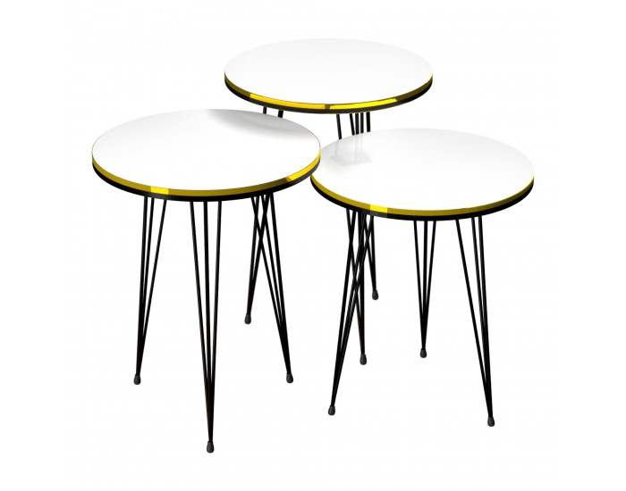 Маса за гнездене Ry комплект от 3 бели / черни []