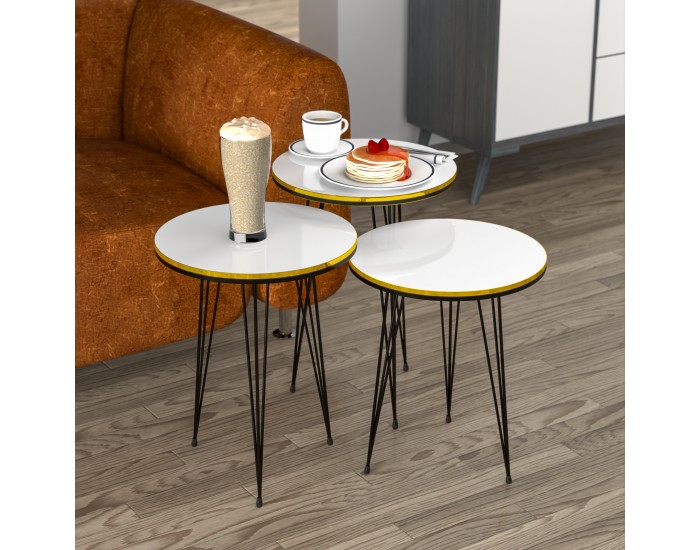 Маса за гнездене Ry комплект от 3 бели / черни []